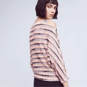 🥑Anthropologie Postmark Malu Striped Cold Shoulder Sweater Small cotton